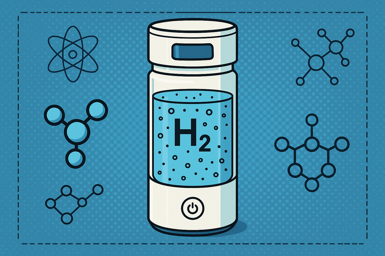 Hidrogénes víz palack és molekulák
