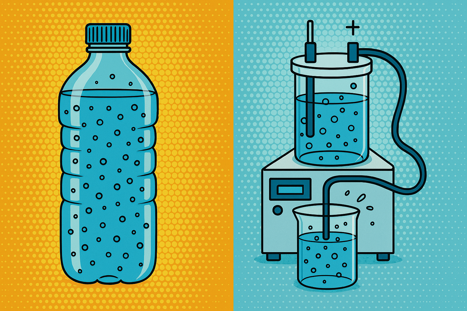 Vízpalack és elektrolízis berendezés