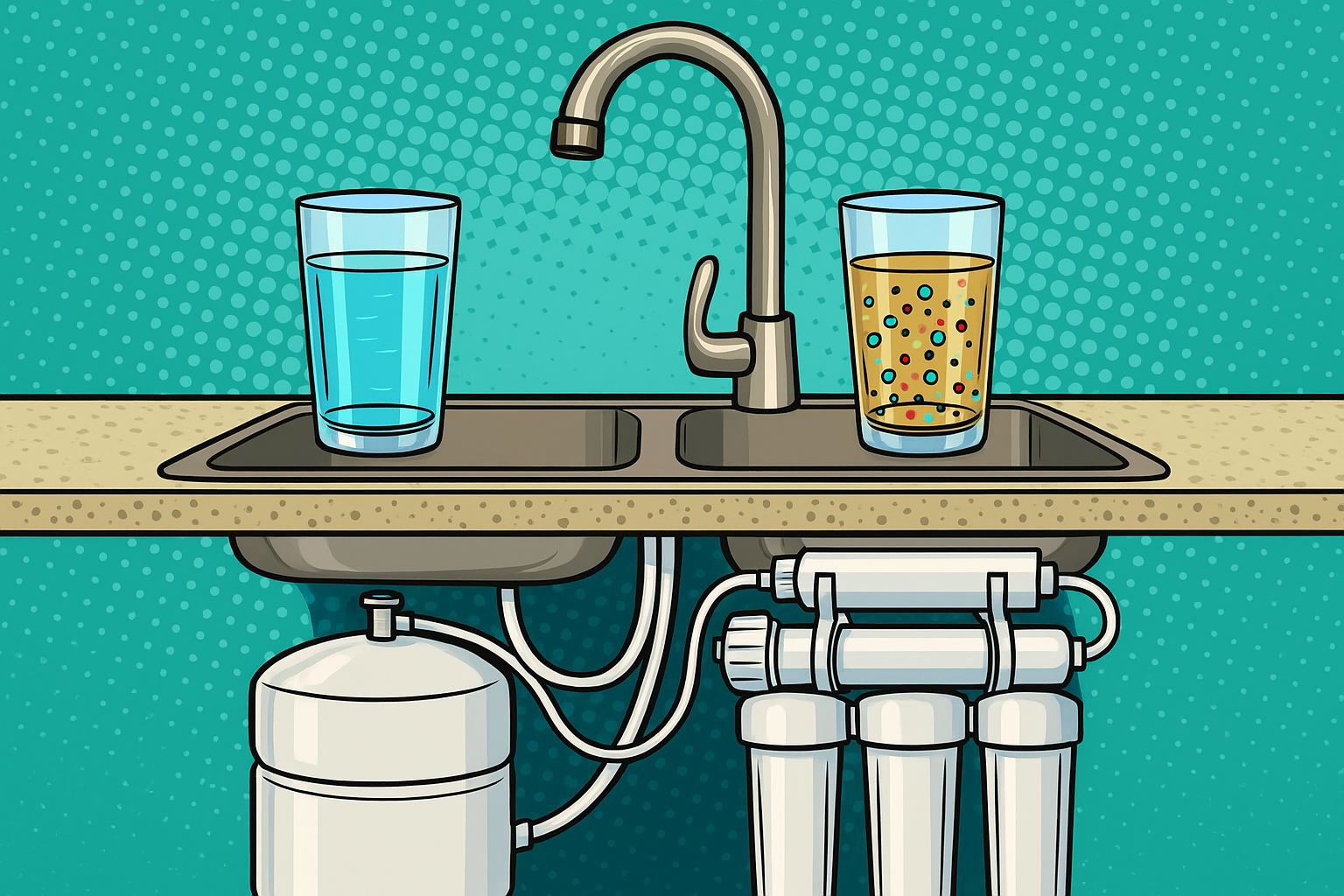 Tiszta és szennyezett víz poharakban.