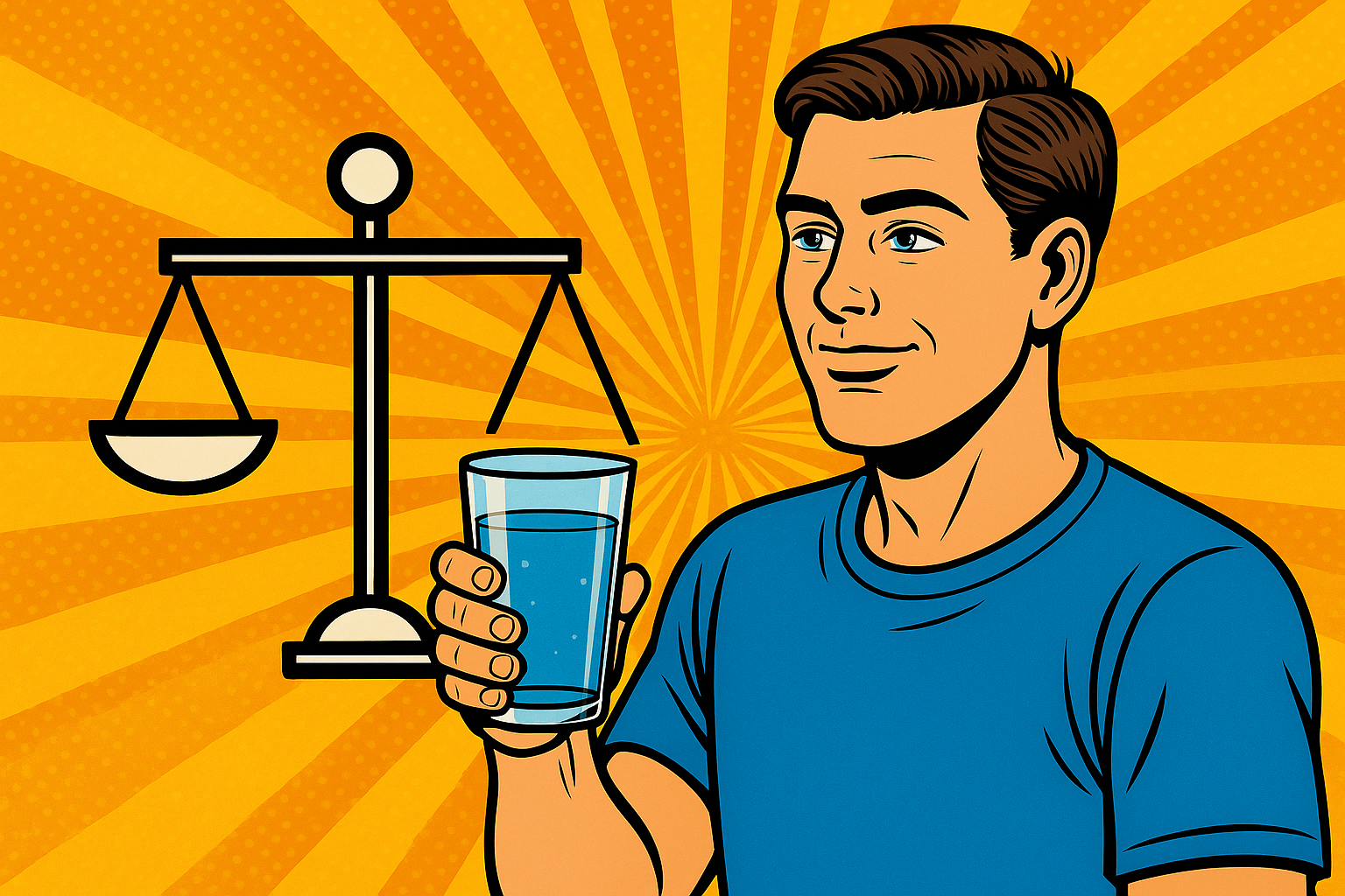 Férfi vízzel és mérleggel. oxidatív stressz