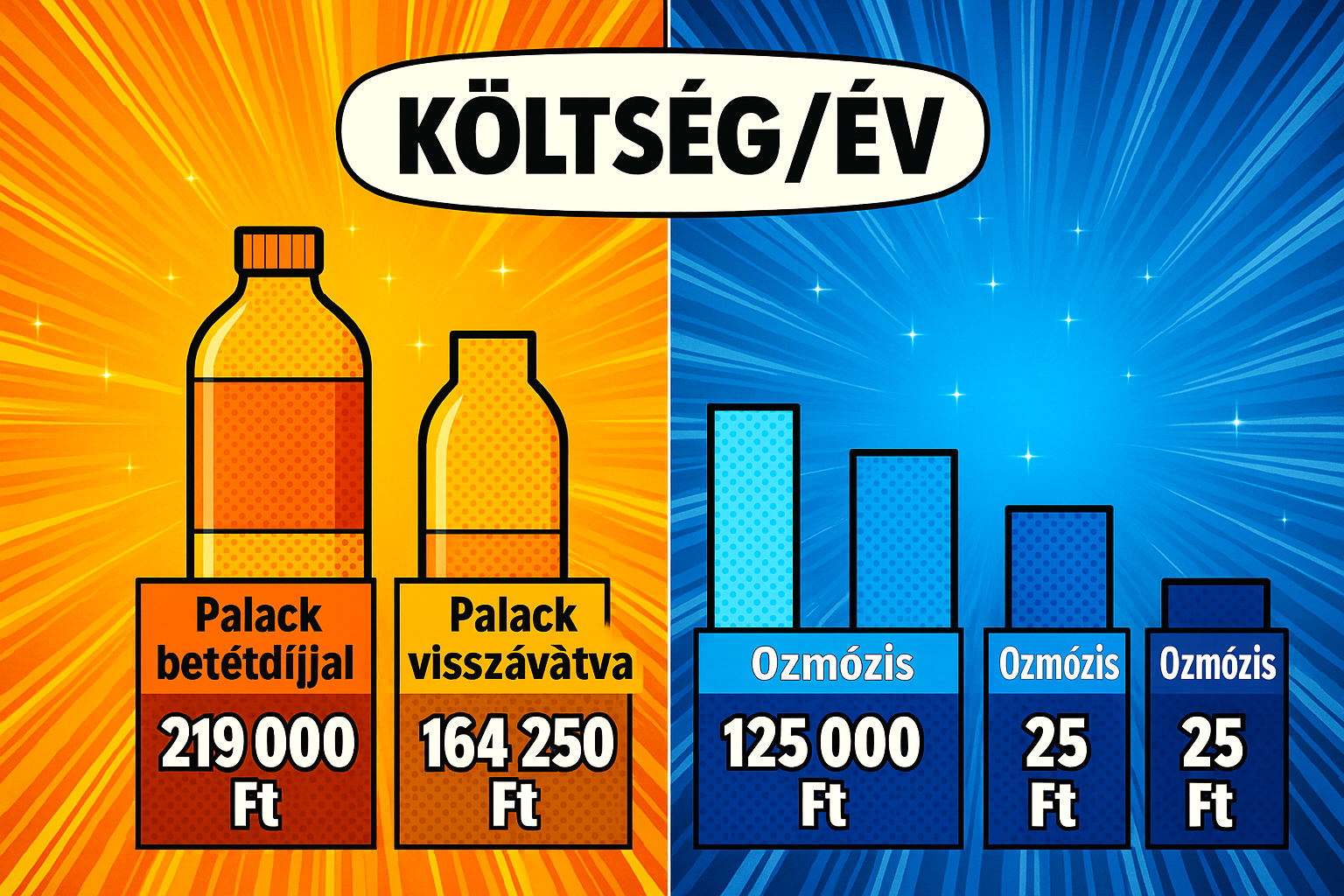 Ozmózis víztisztító berendezés ára jelentősen alacsonyabb mint a folyamatos palackos víz vásárlása